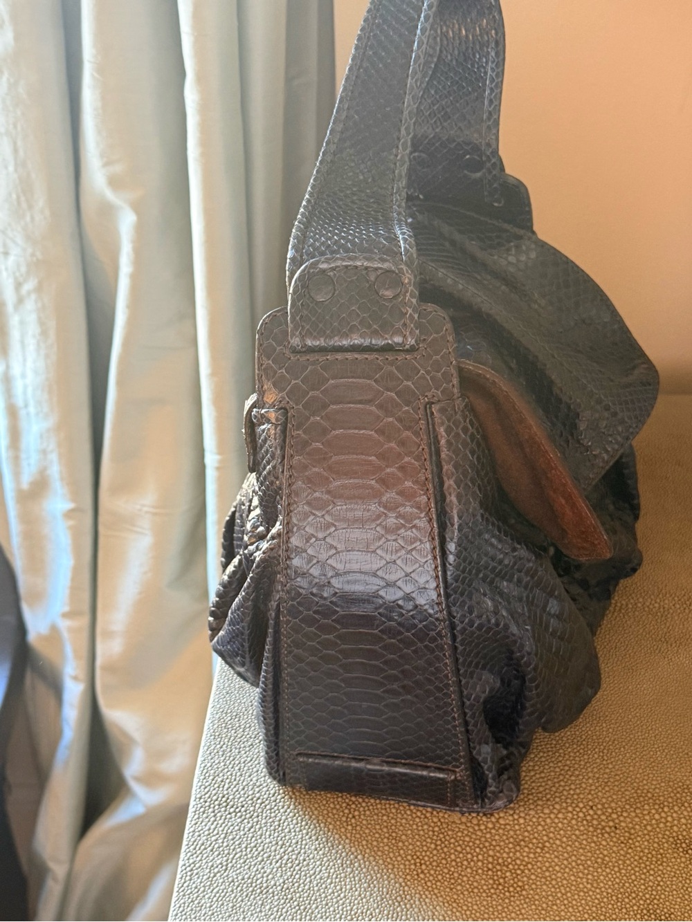 ZAGLIANI Midnight Blue Python Snakeskin Hand/Shoulder Bag - Picture 5 of 13
